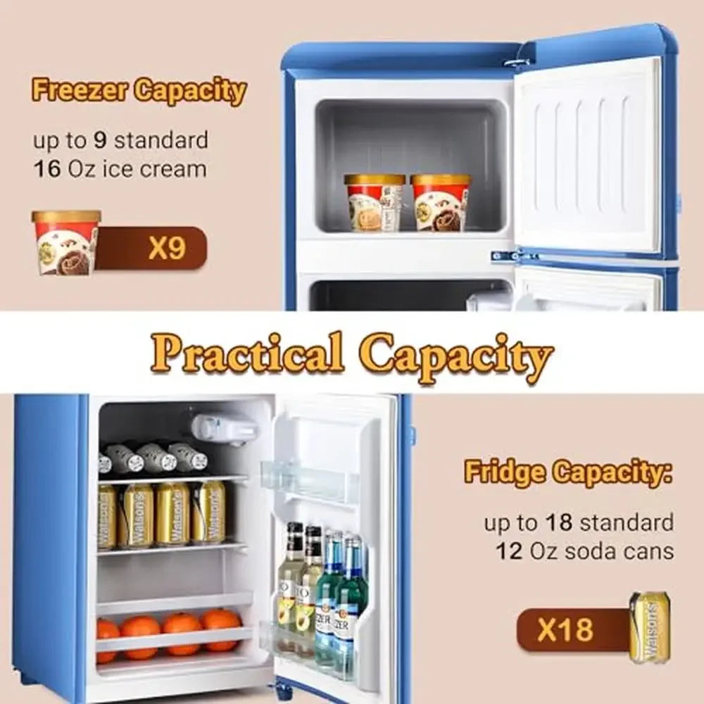 Compact 3.2 cu. ft Double Door Mini Fridge Freezer Adjustable Temperature Control Ice Trays Energy Efficient Quiet Operation