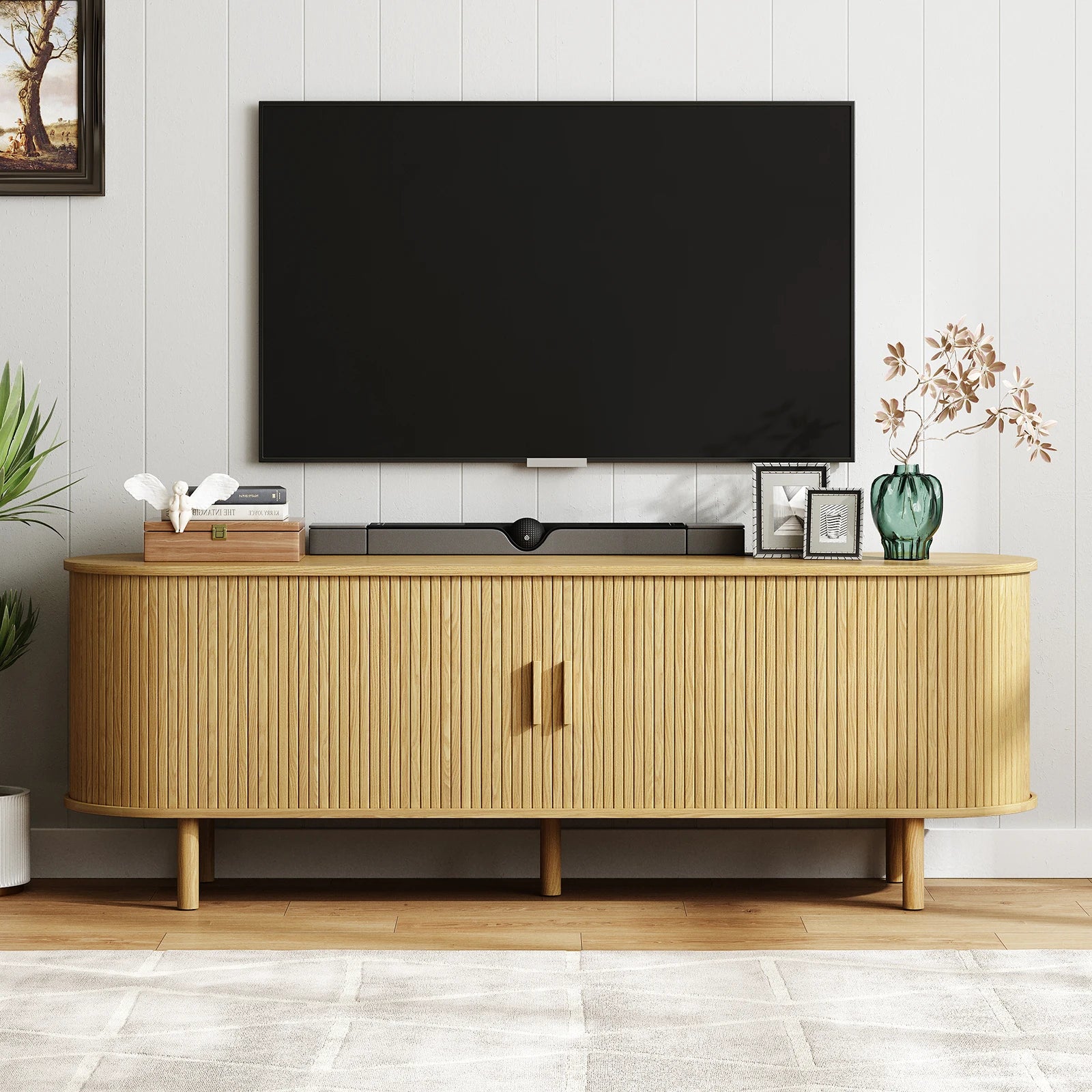 TV Stand with Power Outlet & Sliding Doors