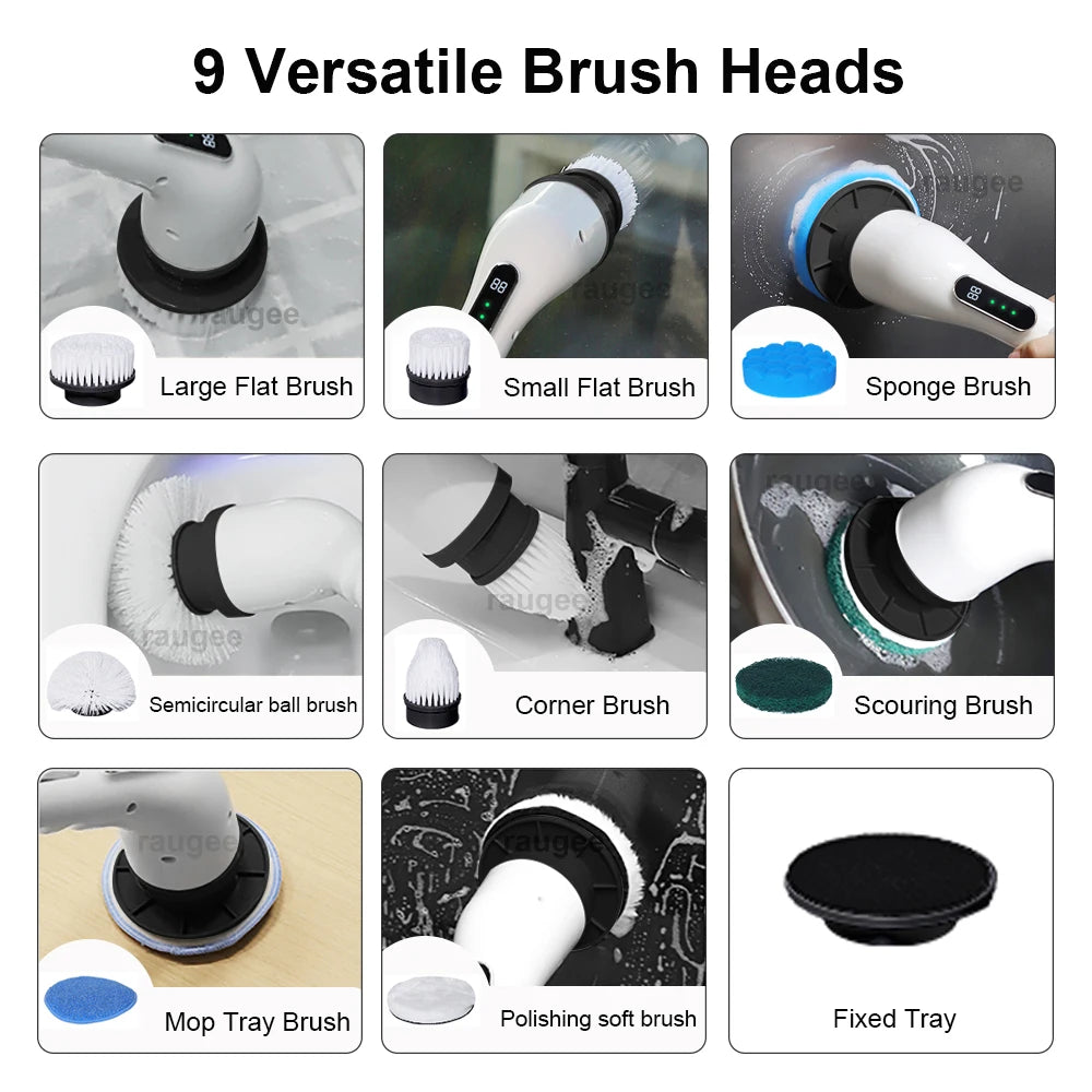 9 In 1 Electric Cleaning Brush Multifunctional Cleaning Brush For Bathroom Kitchen Toilet Wireless Rotatable Home Cleaning Brush