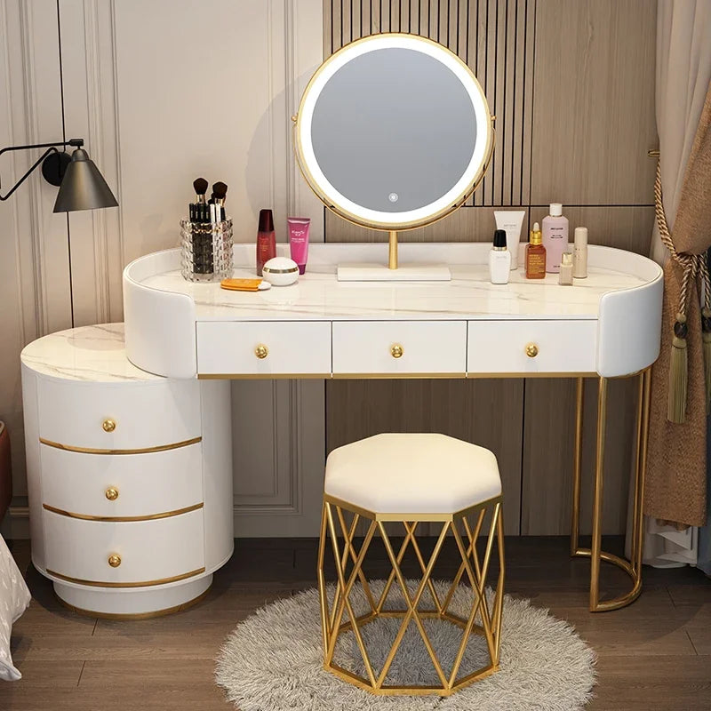 Pink White Vanity Table Women Luxury Nail European Big Stool Study Dressing Table Organizer Mesa De Maquillaje Home Furniture