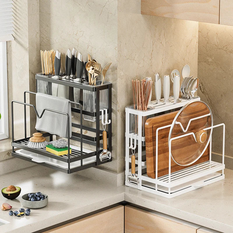 Kitchen Stand Home Utensil Multifunctional Knife Holder Pot Lid Storage Rack Cutlery Holder Counter Cutting Board Rack