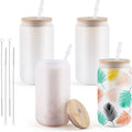 HTVRONT 8/4 Pack 16OZ Clear/Frosted Glass Sublimation Tumblers with Bamboo Lid Sublimate Tumbler Blanks DIY for Iced Coffee Cups