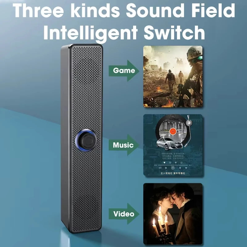 4D Bluetooth Computer Speaker Bar with Subwoofer Stereo Sound for Macbook Laptop Notebook PC Music Player Loudspeaker and Mic