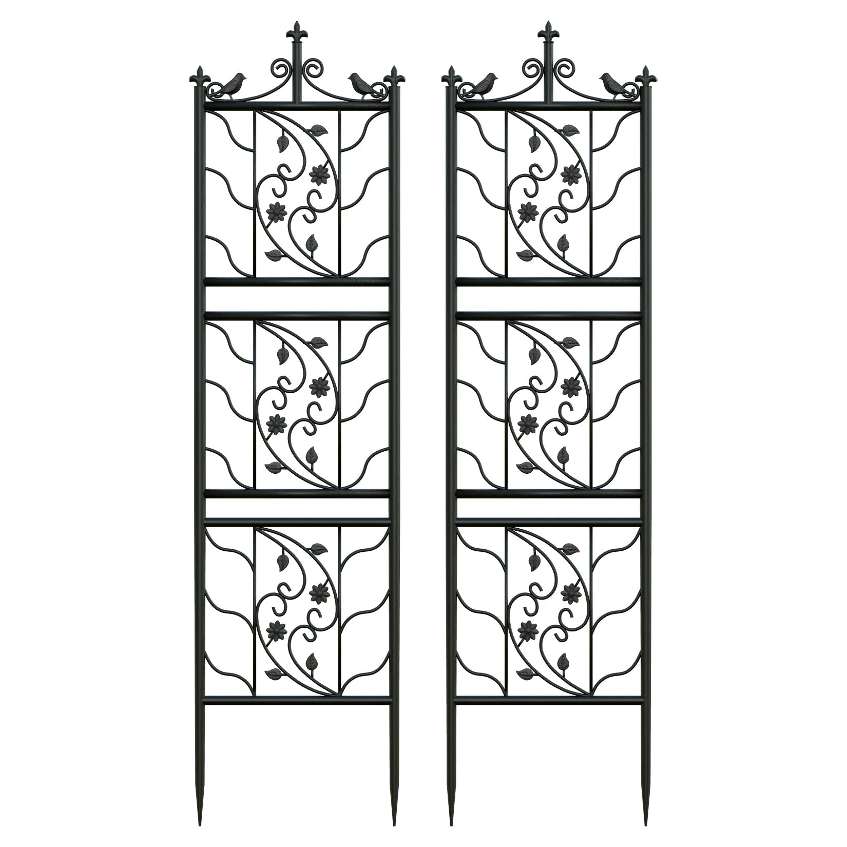 2x Tall Thick Metal Garden Trellis Bird Leaf Grid Panel Support Climbing Trellis
