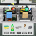 Multifunctional Kitchen Sink Storage Rack - Metal Sponge Holder, Dishwashing Liquid Storage Box, and Self-Draining Tray - No-Drill Installation, Compact Storage, High-Quality Manufacturing, Kitchen Sink Accessories, Sink Storage Rack