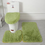 Inyahome 3pcs/set Plush Bathroom Bath Mats Set Anti Slip Toilet Rug and Toilet Lid Cover Soft Fluff Shower Carpet Floor Bath Mat