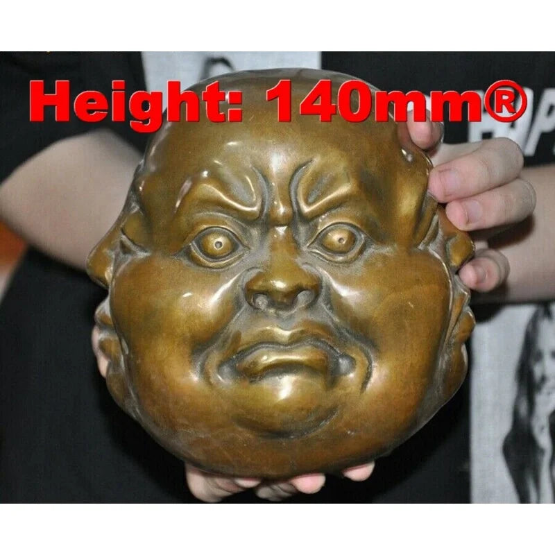 5.6" Chinese Buddhism brass copper 4 Face Expression Maitreya Buddha Head Statue