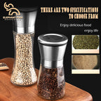 Kitchen Grinder 304 Stainless Steel - for Pepper, Sea Salt & Spices, Adjustable Coarse to Fine, Refillable with Glass Jar