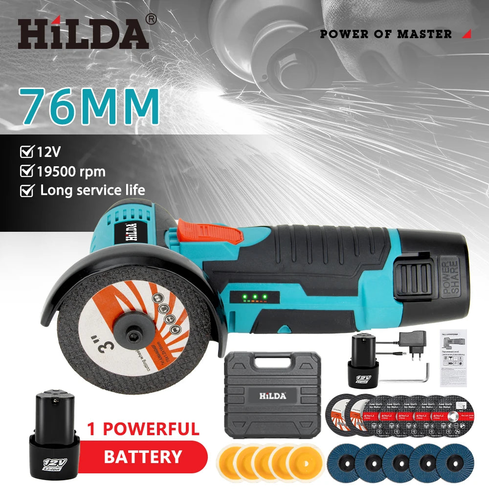 HiLDA 12V/3 Inch Lithium Electric Angle Grinder Mini Small Household Handheld Cutting Machine Polishing Machine