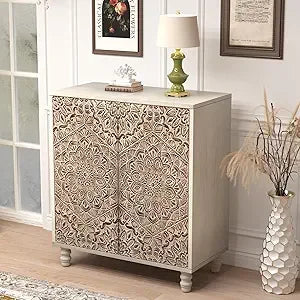32" W Sideboard Buffet Cabinet with Storage, Accent Cabinet with 2 Push-to-Open Magnetic Doors, Vintage MDF Buffet Table for Li