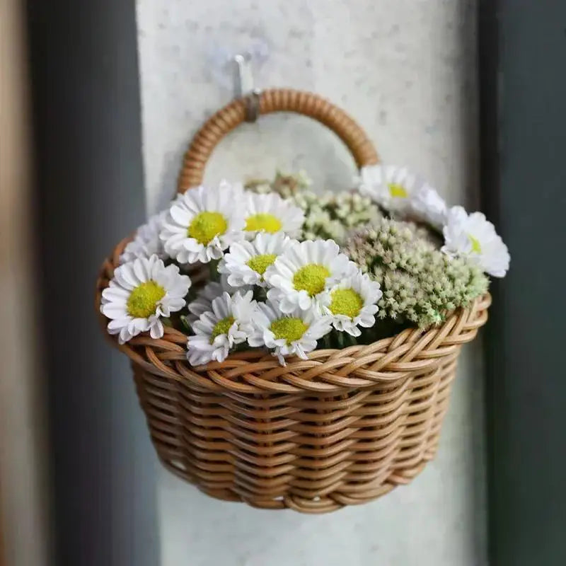 Kitchen Organizer Wall Hanging Storage Basket Woven Basket Decorative Flower Organizer Kitchen Tableware Fruit Vegetable Storage