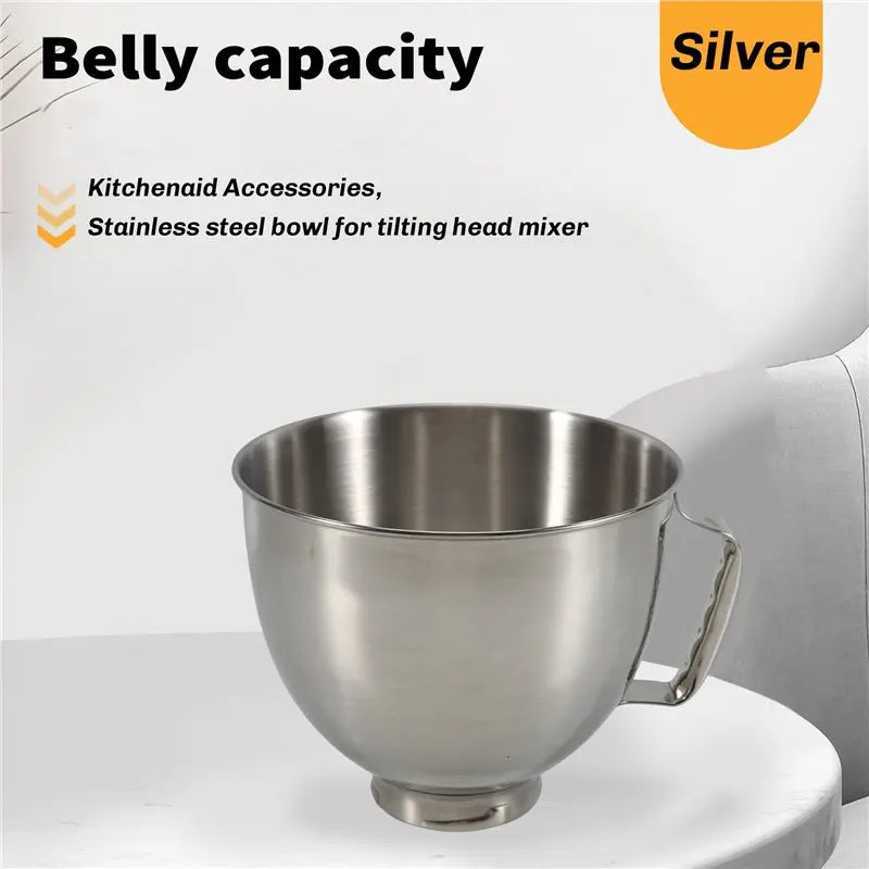ABKJ-Stainless Steel Bowl For Kitchenaid Classic&Artisan Series 4.5-5 QT Tilt-Head Mixer, 5 Quart 304 Stainless Steel Bowl