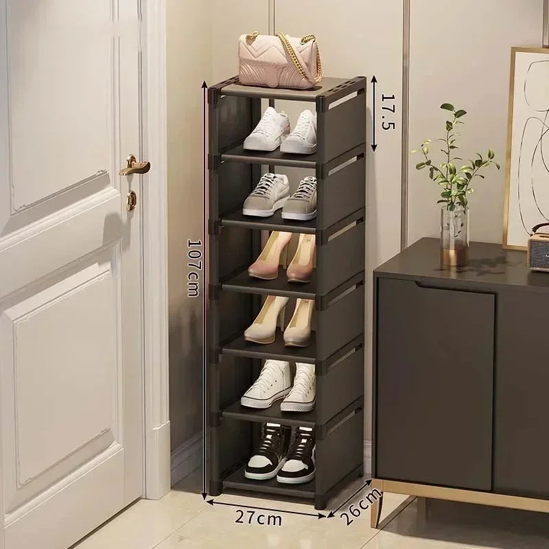 Household Metal Shoe Rack Multi-Layer Stackable Adjustable Simple Shoe Cabinet with Compartment Cloth for Wall Corner Entrance