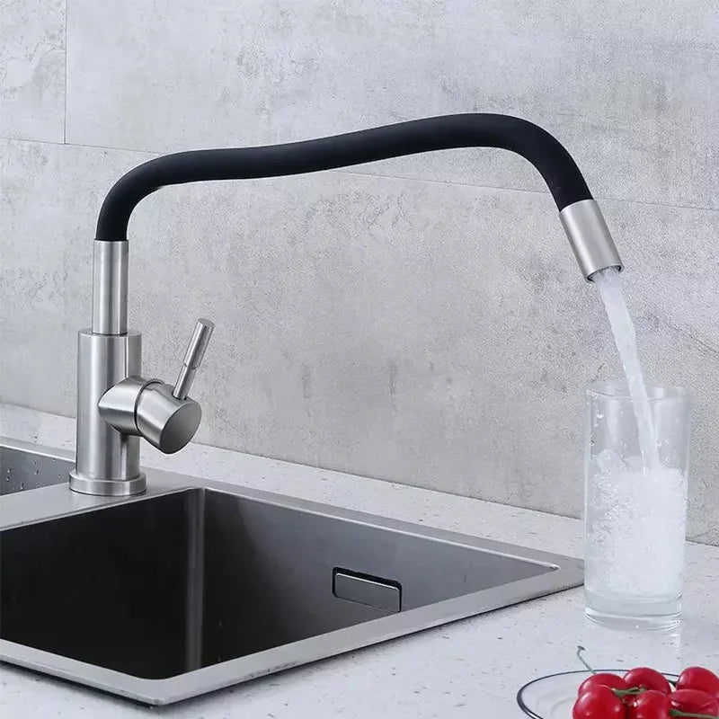 Kitchen Sink Faucet Stainless Steel Single Cooling Faucet Modern Universal Swivel Wash Basin Balcony Splash Proof Faucet