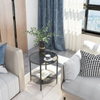 LUVODI Round Tempered Glass Coffee Table Living Room Sofa End Table with 2-tier Storage for Home, Office