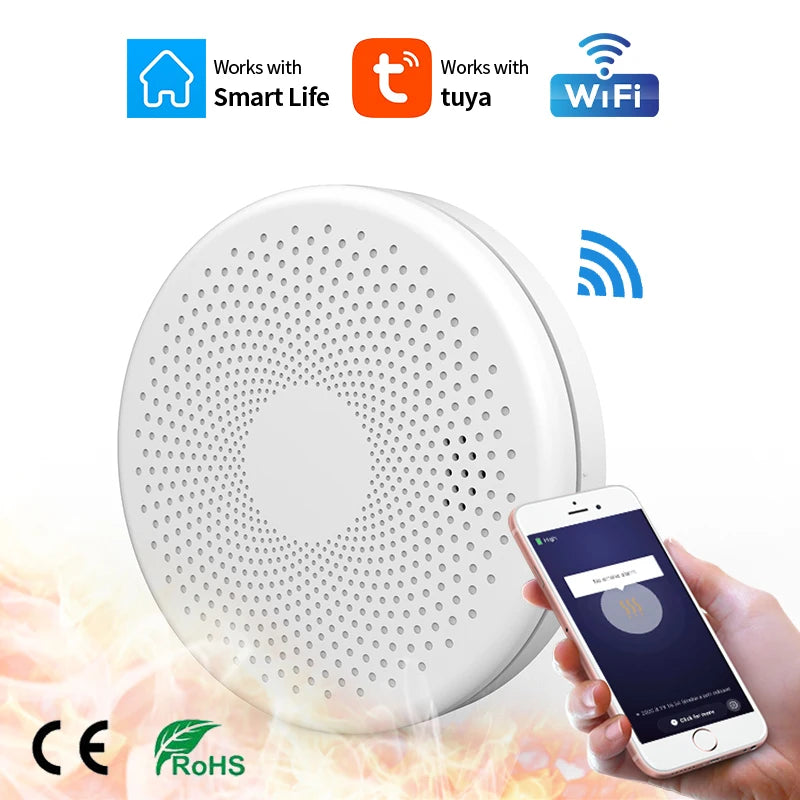 2 IN 1 WiFi Function Tuya APP Smart Life Home Kitchen Room CO & Smoke Detector Sensor  Fire Sound Alarm Carbon Monoxide Alert