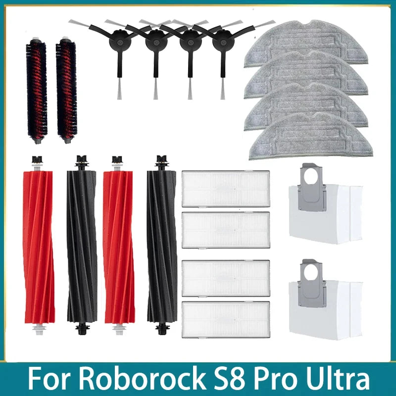 For Roborock S8 Pro Ultra Robot Vacuum Spare Parts Main Side Brushes Mop Cloths HEPA Filters Dust Bags Accessories