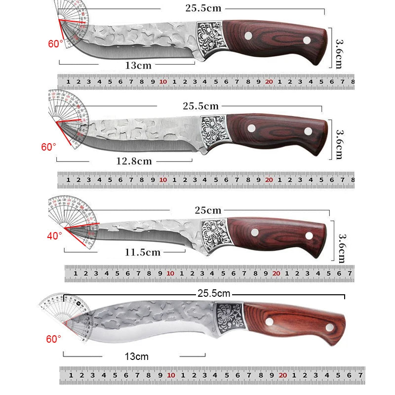 Kitchen butcher boning knife - Hand-forged - Practical type - Japanese chef's knife for cutting fish, fruits, and steaks - Set