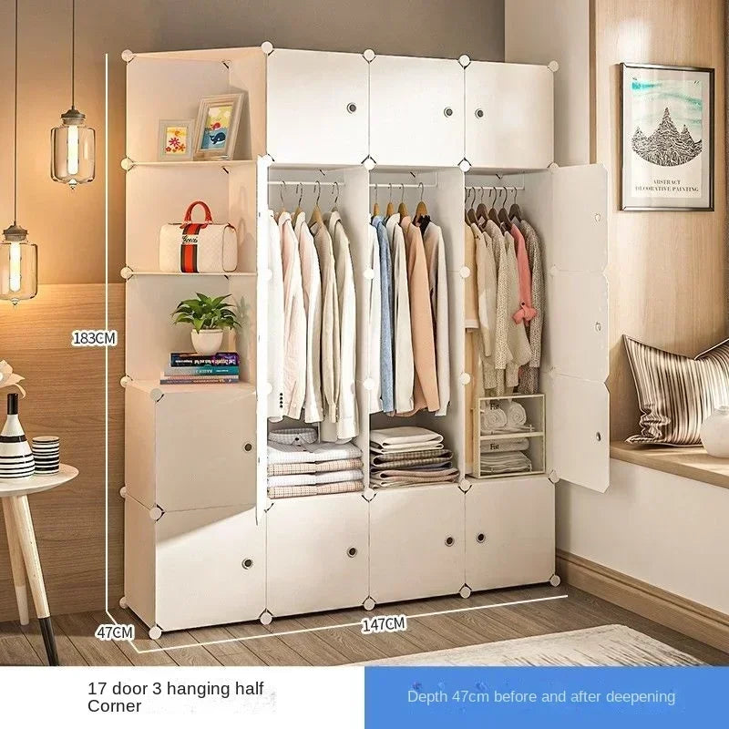 Simple Wardrobe Clothes Folding Cabinets Dressers Cube Storage Locker Plastic Collapsible Dustproof Home Bedroom Furniture