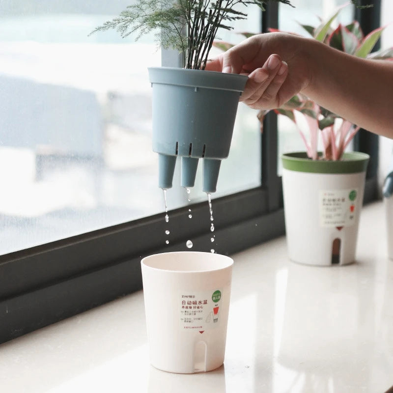 Lazy Hydroponic Flower Pot Water-Absorbing Flowerpot Succulent Plant Pot Plastic Self Watering Planter Living Room Decor Planter