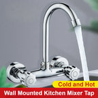 Wall Mounted Kitchen Mixer Tap Double Handle Kitchen Faucets Cold and Hot Water Tap 360 Rotation Sink Faucet Kitchen Accessories