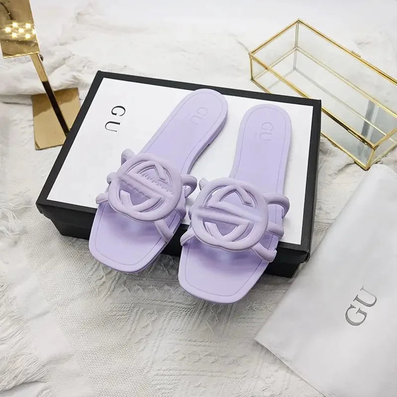 Women's Summer Flat Slippers - Trendy "One Word" Design, Versatile Holiday Outing Slides | AlluCanFind