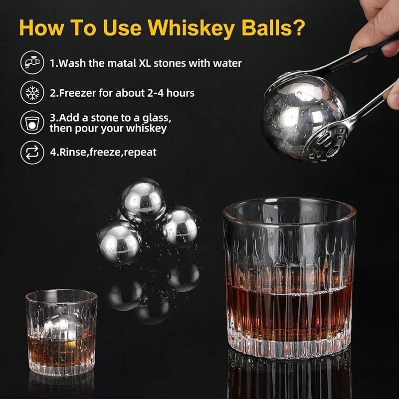 2pcs Large Whiskey Stones Round Stainless Steel Ice Ball Reusable Drink Cooler for Beer Wine Coffee Food Grade Bar Accessories