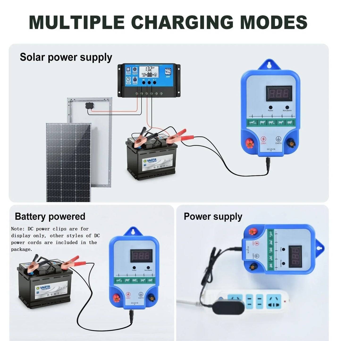 15KM Solar Electric Fence Energizer High-voltage Pulse Controller Shepherd Farm Animal Horse Cattle Poultry Livestock Fence Tool