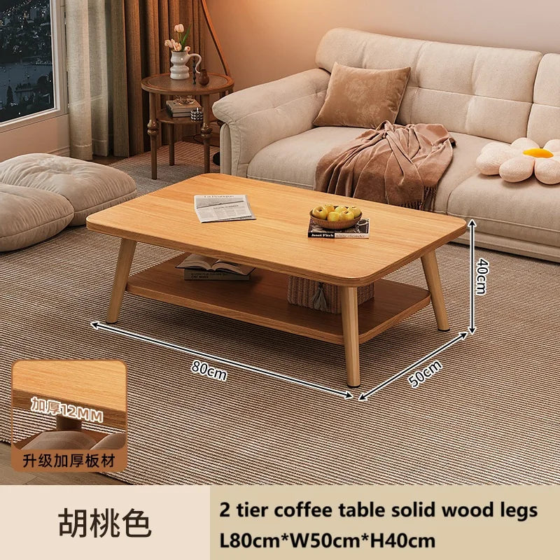 Formwell 80*50cm top 2 tier simple coffee table wood sofa table for Living Room easy assembling solid wood legs