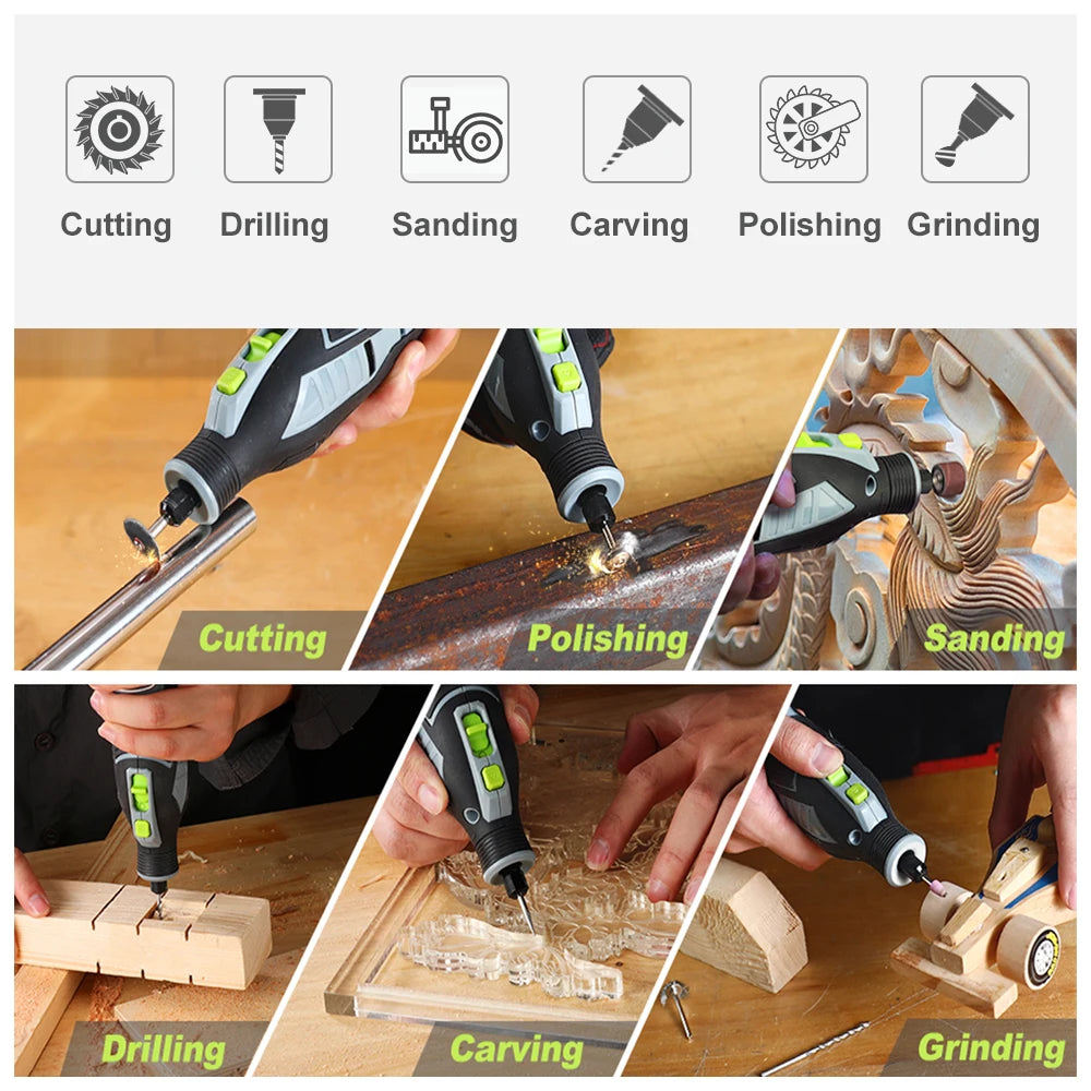WORKPRO 12V Cordless Rotary Tool Kit Woodworking Engraving Polishing Pen DIY For Jewelry Metal Glass Mini Wireless Drill