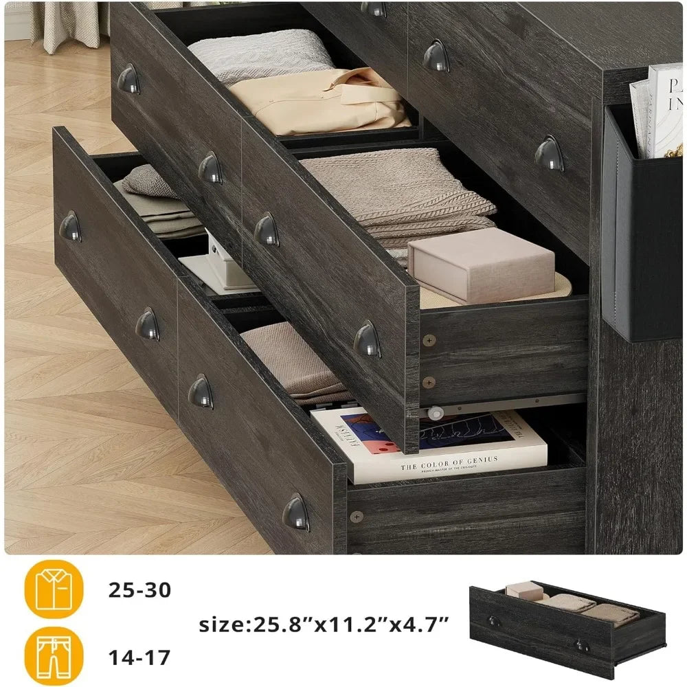 Dresser for Bedroom with Charging Station, TV Stand Storage Chest of Drawers for Living Room Hallway Entryway,