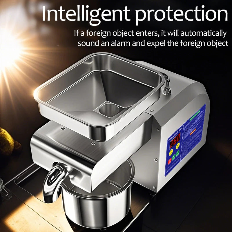 Electric Oil Press Machine, Cold/Hot Press for Coconut/Olive/Peanut, Automatic Stainless Steel Home Use Energy Saving Low Noise