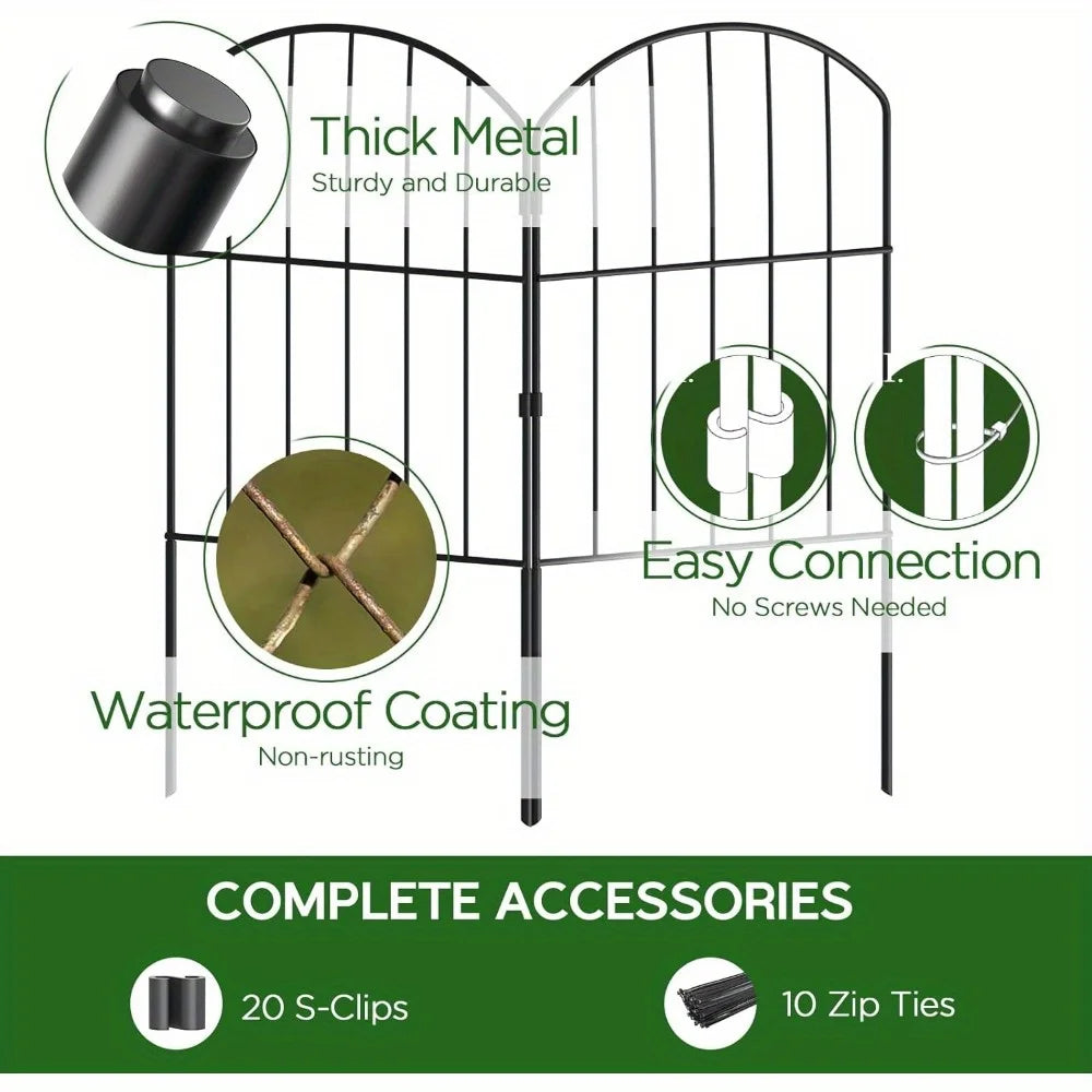 Heavy-Duty Metal Garden Fence Panels 10ft x 24in Rustproof Animal Barrier, No Dig Decorative Border for Dogs, Flower Bed, Patio