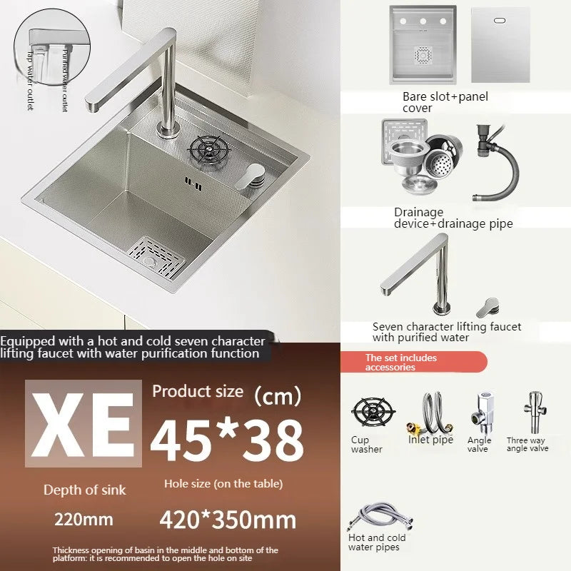 Hidden Bar Sinks Cup Washer 304  Stainless Steel Kitchen Sink Small Silver Single Slot With Lid Bar Balcony Wash Basin