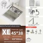 Hidden Bar Sinks Cup Washer 304  Stainless Steel Kitchen Sink Small Silver Single Slot With Lid Bar Balcony Wash Basin