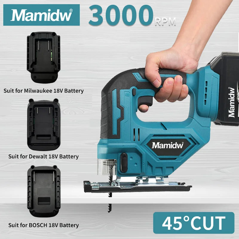 Mamidw Brushless 340W Jigsaw Electric Jig with Saw Blade Cordless Barrel Handle Jigsaw For Makita 18V Battery Pin