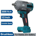 Cordless Brushless Electric Impact Wrench 1/2" 3000N.m Torque Rechargeable Auto Car Repairing Wrench For Makita 20V Battery