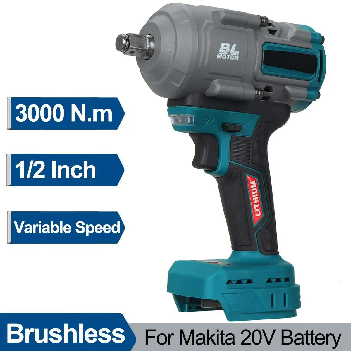 Cordless Brushless Electric Impact Wrench 1/2" 3000N.m Torque Rechargeable Auto Car Repairing Wrench For Makita 20V Battery