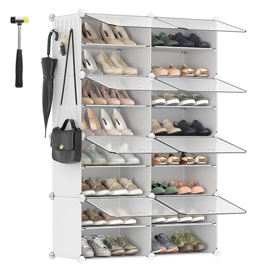 SONGMICSHOME 8-Cube Shoe Rack Organizer 32-Pair Plastic Storage Cabinet for Bedroom Entryway with Steel Frame