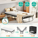 Folding Bed with 5 Inch Mattress, 75” x 38” Portable Rollaway Bed with Memory Mattress and Metal Frame for Adults,Guest