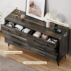 6-Drawer Dresser, Wood Storage Cabinet with Black Metal Handles & Anti-Tip Design, Modern Chest of Drawers for Living Room, Bed