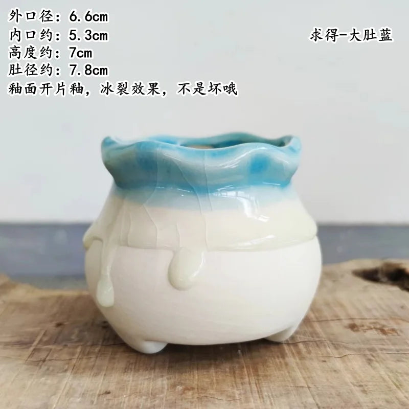 4/6pcs Creative Succulent Planters Succulent Pot Ice Cracked Flow Glaze Peach Egg Ceramic Green Plant Pot Planter Flower Pot