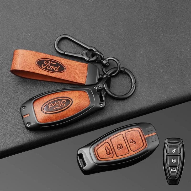 Leather Car Key Case Full Cover for Ford Focus 3 4 ST Mondeo MK3 MK4 Fiesta Fusion Kuga 2013 2014 2015 2017 Keychain Accessories