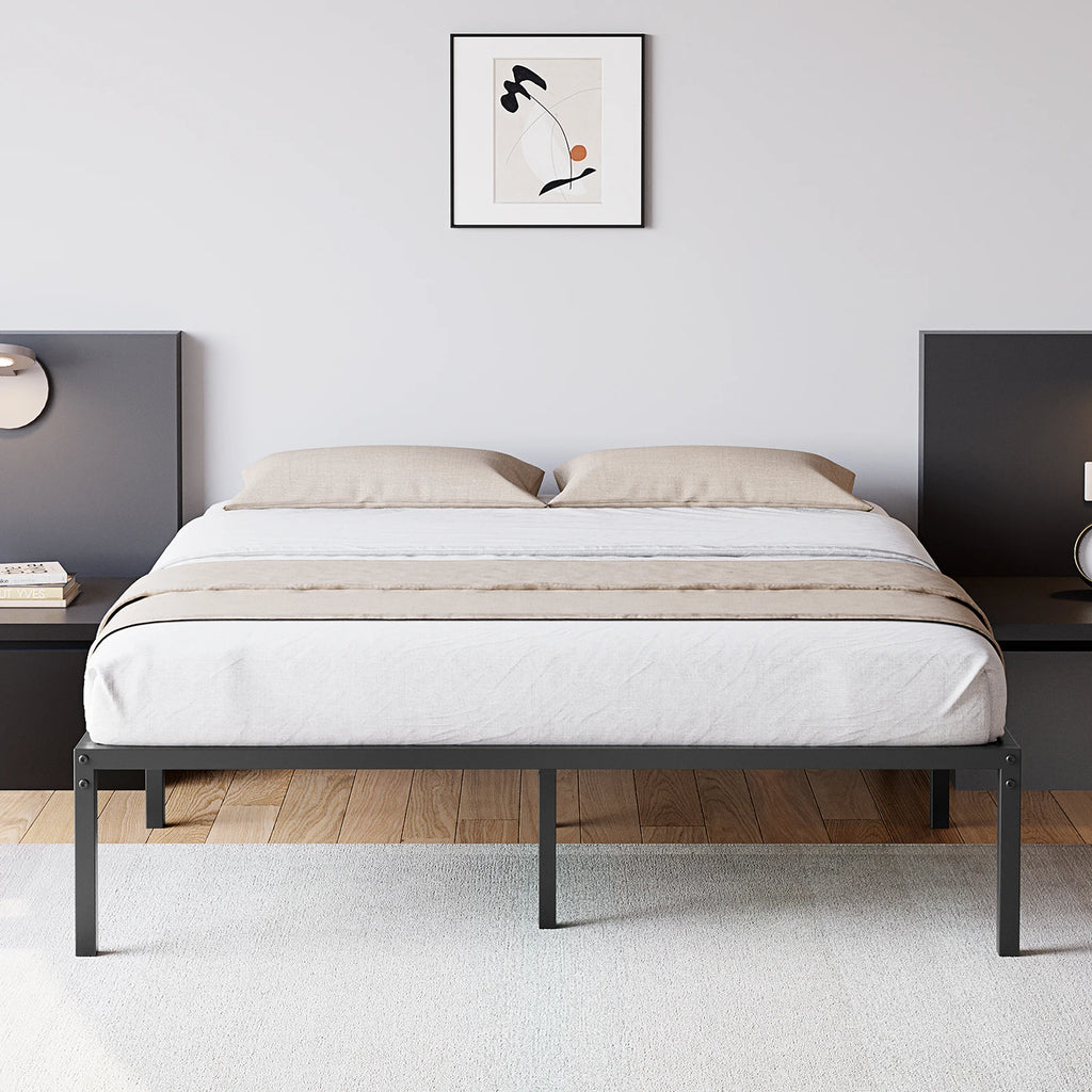Twin/Full/Queen Size Modern Metal Bed Frame No Box Spring Needed Reinforced Steel Structure with Heavy Duty Metal Slats
