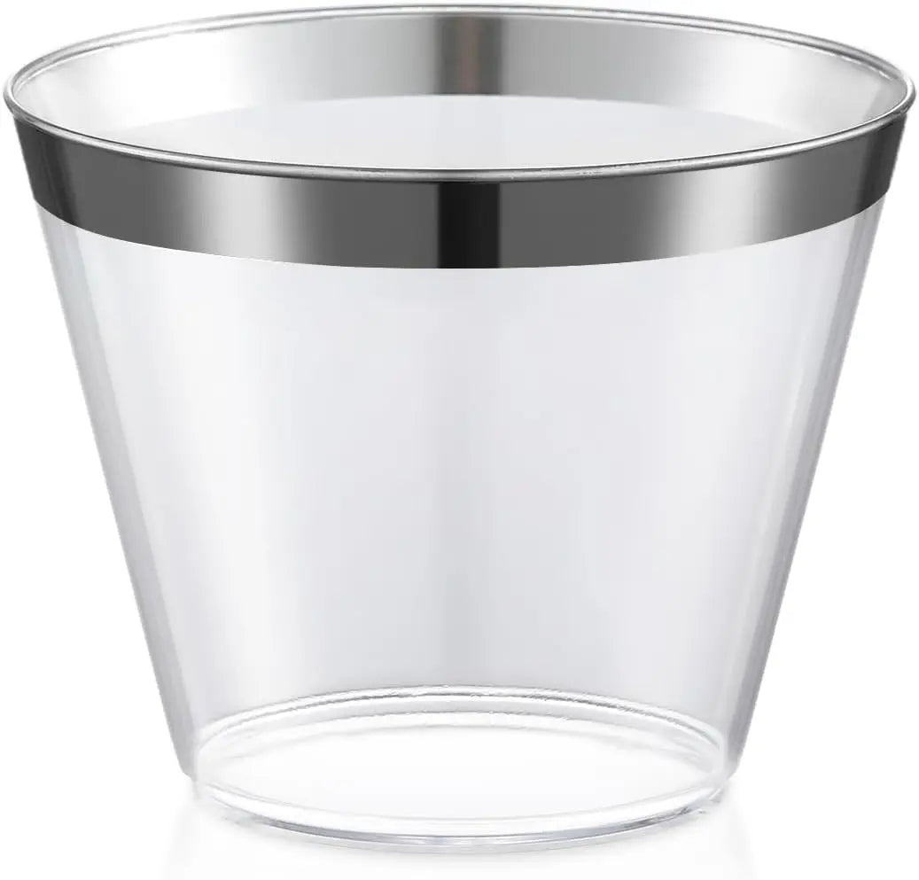 600 Pcs Silver Plastic Dinnerware Set for 100 Guests, Disposable Plastic Plates for Party Wedding Birthday, 100 Dinner Plates