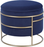 Elegant Velvet Round Ottoman With Gold Frame And Storage (Blue)