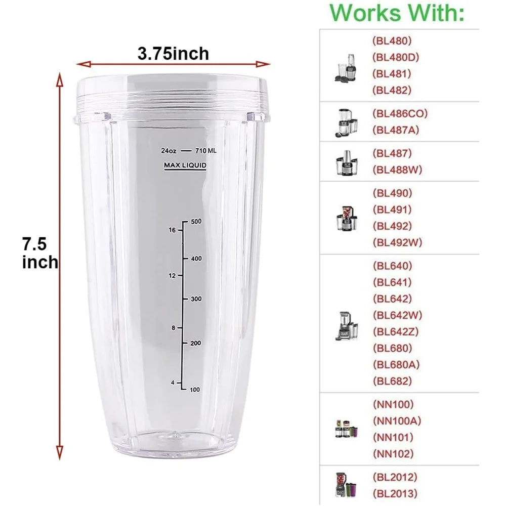 24OZ Cup Compatible with Ninja BL480 BL450 BL640 BL490 BL680 NN100 BL682 BL450 BL2012 CT640 CT800 BN400 CL401A SS100 BN750