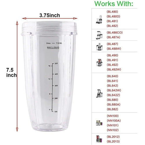 24OZ Cup Compatible with Ninja BL480 BL450 BL640 BL490 BL680 NN100 BL682 BL450 BL2012 CT640 CT800 BN400 CL401A SS100 BN750