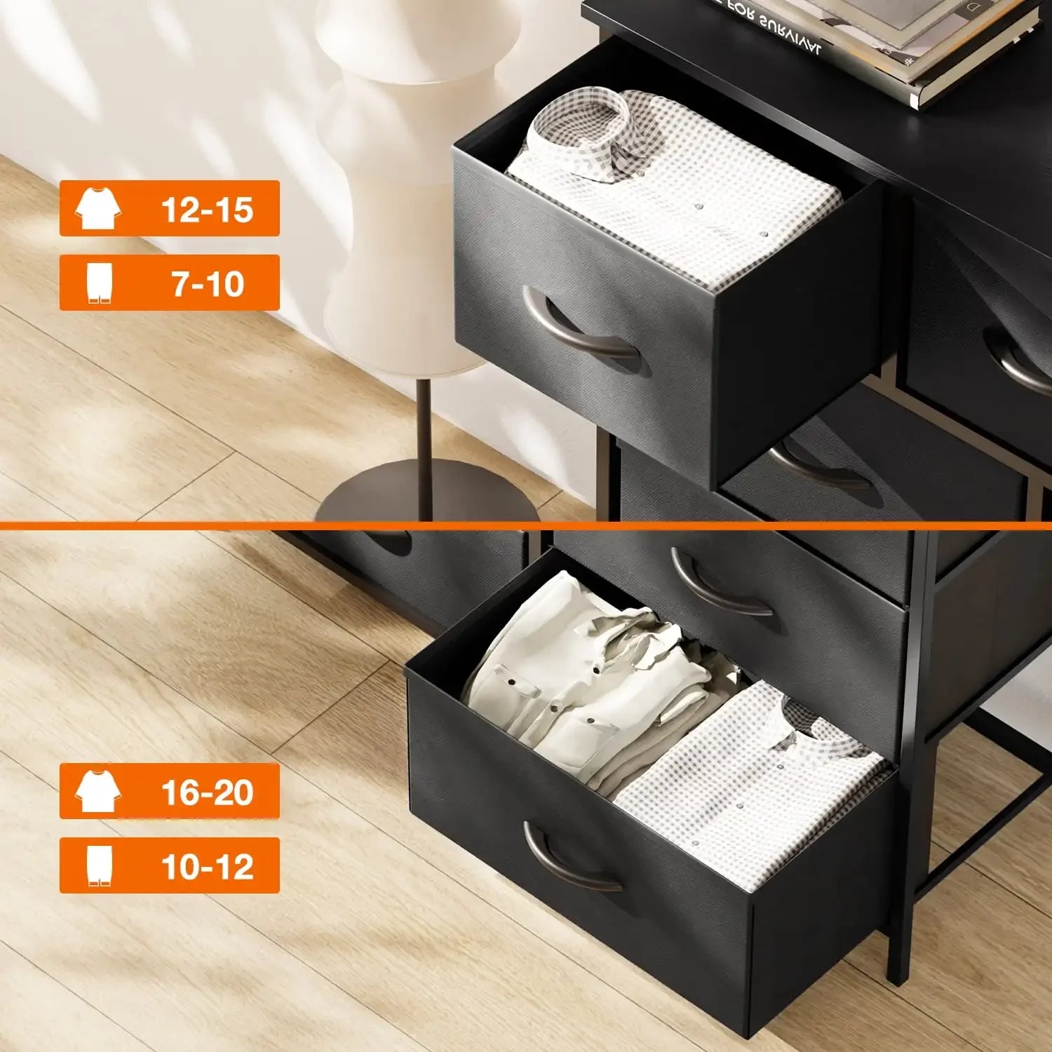 9 Drawer Fabric Dresser for Bedroom, Chest of Drawer Organizer Storage Cabinet for Closet, Entryway, Black