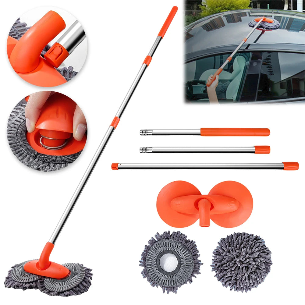 Foam Washing Chenille Broom 360 Rotation Car Wash Brush Double Brush Head Stretching Handle Telescopic Mop Auto Care Accessories
